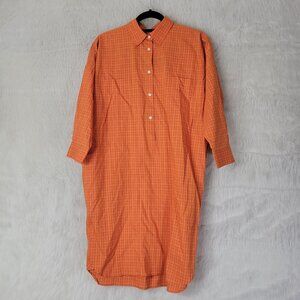 Jarbo Orange Plaid Popover Long Sleeve Half Button Shirt Dress 6